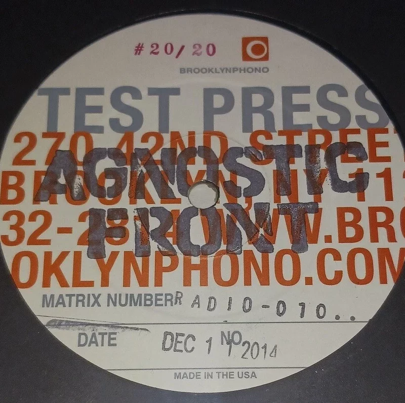 Agnostic Front – No One Rules LP Test Press #20/20 (Radio Raheem Records, 2015) — Last of 20 Hand-Numbered NYHC Test Pressings