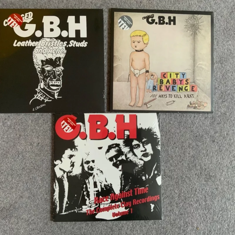 G.B.H. – Let Them Eat Vinyl 2016 Red Vinyl Bundle x3 (Sealed) — Leather Bristles / City Baby Attacked by Rats / Race Against Time UK82 Punk Vinyl